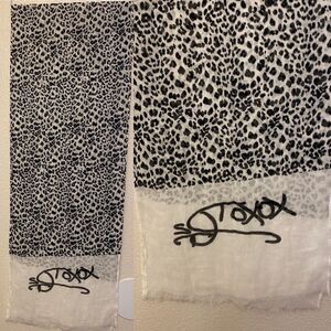 Diane Gilman White black Animal Print Scarf semi sheer lightweight 13x72